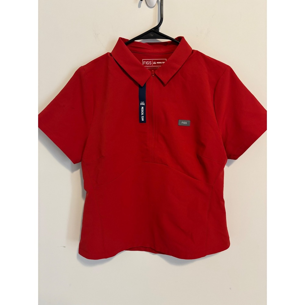 FIGS Team USA Medical Team Red Quarter Zip Scrub Top Milano Cortina Size M